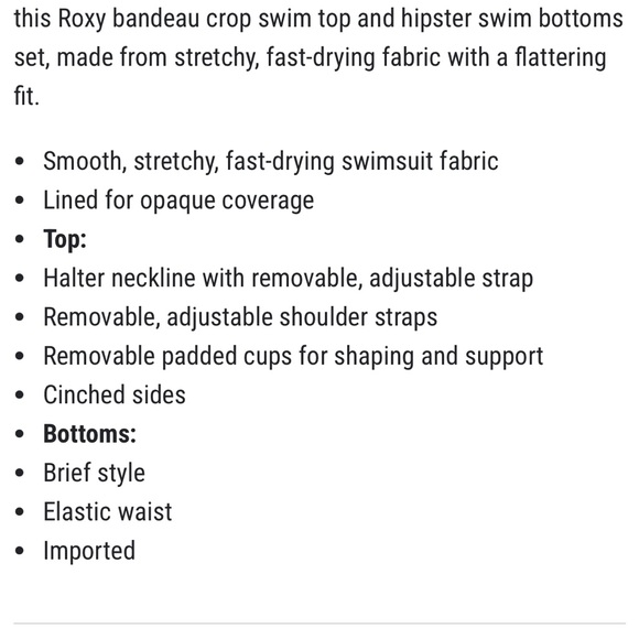 New! Roxy Bandeau Crop Swim Top & Hipster Bottoms Set XL Swimsuit 2 piece - Picture 2 of 7